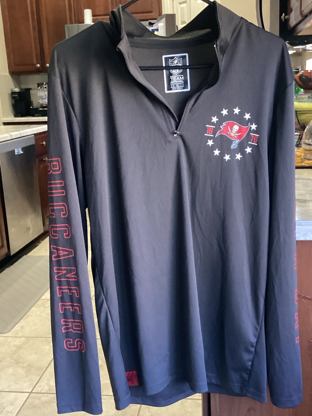 Buccaneers Team Apparel Black Pullover 1/4 Zip with Red Accent